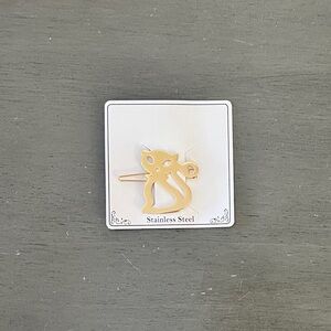 Gold Cat Stainless Steel Metal Kitten Kitty Persian Tabby Barrette Hair Clip